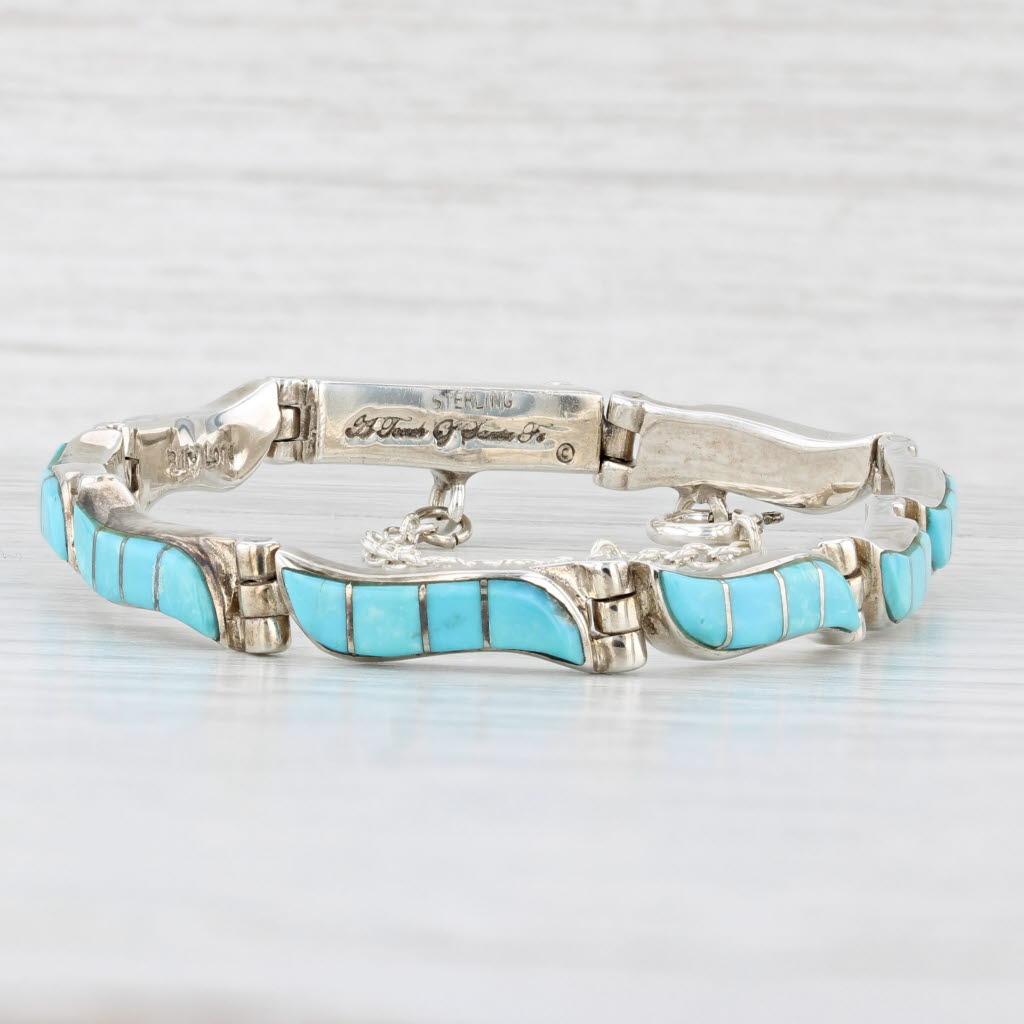 Light Gray Billy Long Turquoise Mosaic Bracelet Sterling Silver Navajo Native American