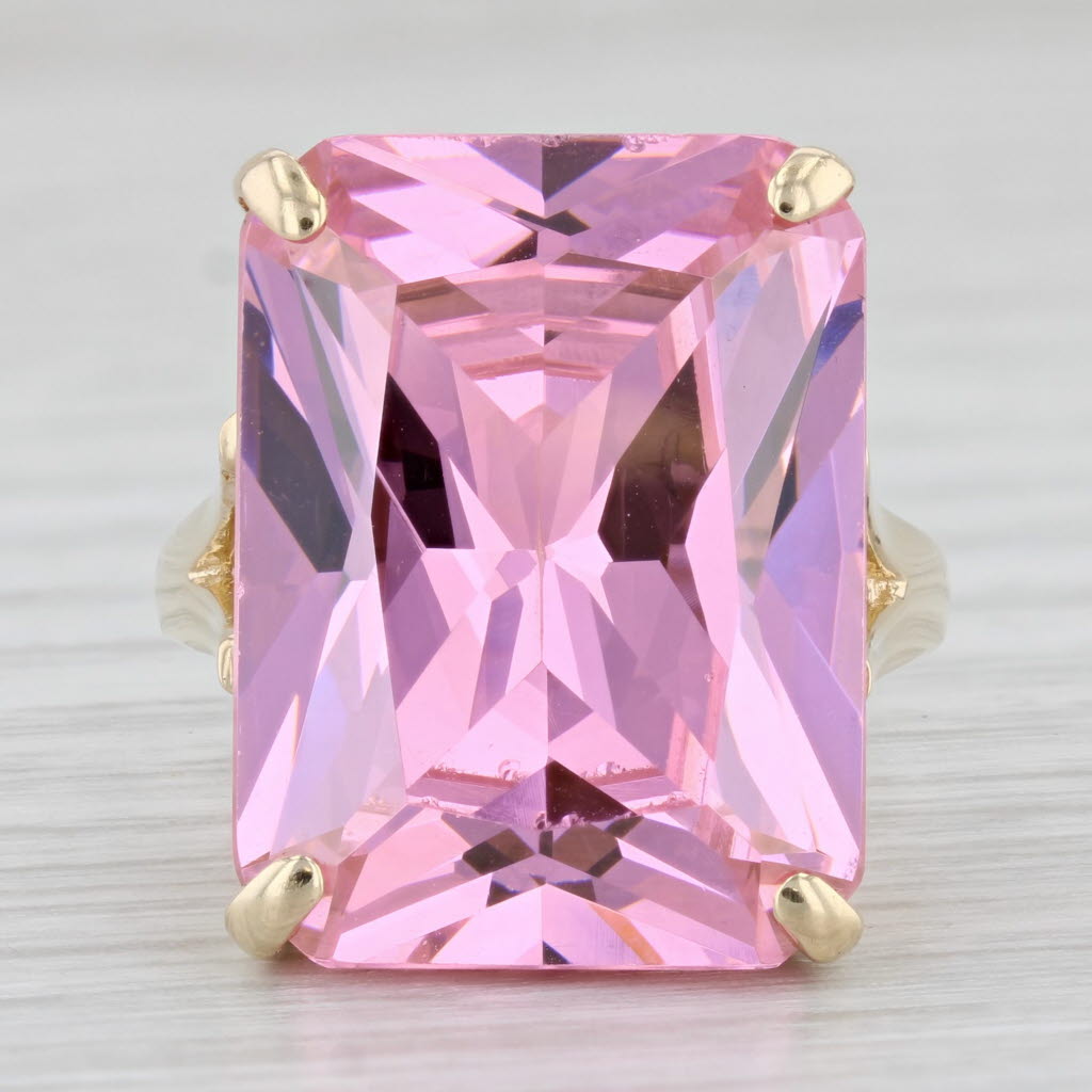 Thistle 45.70ct Pink Ice CZ Ring 14k Yellow Gold Size 7.5 Cocktail