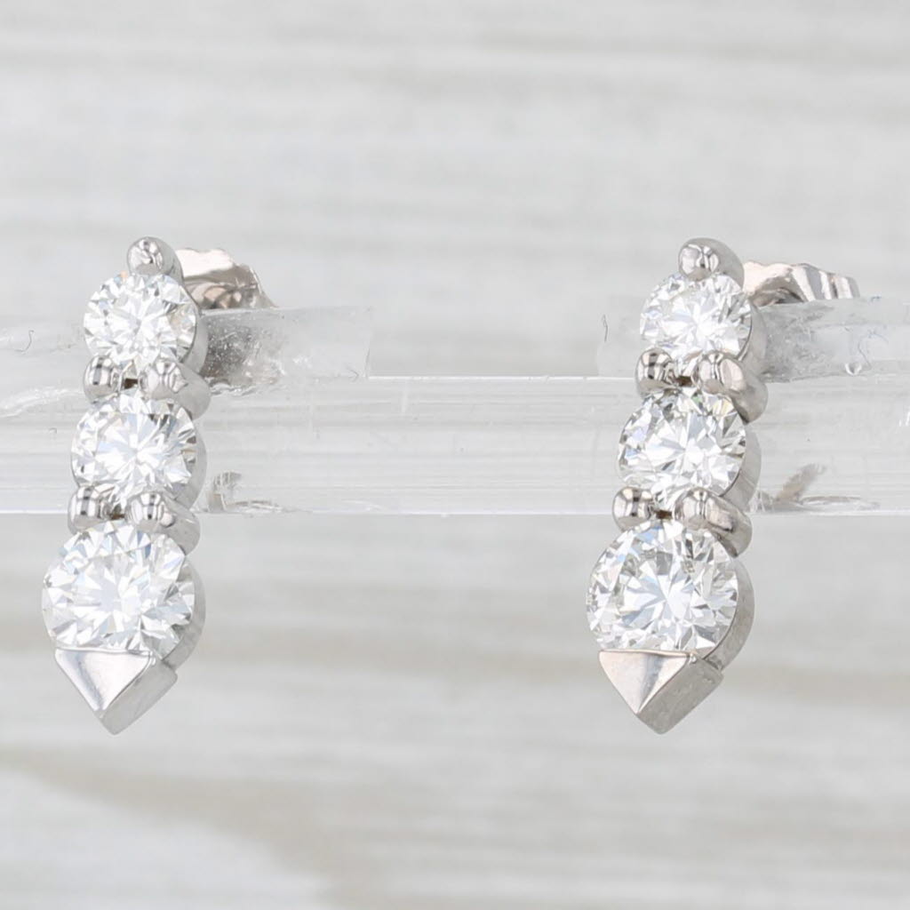 Light Gray 1.20ctw Graduated Diamond 3-Stone Journey Earrings 14k White Gold