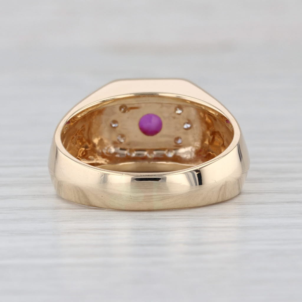 Ruby Diamond Halo Ring 14k Yellow Gold Size 10.25 Vintage Men's