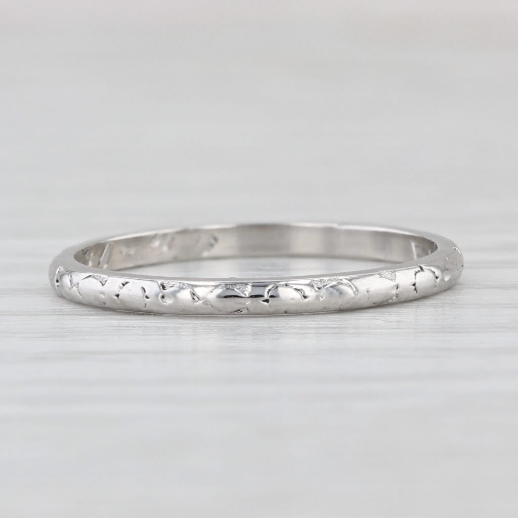 Antique Art Deco Wedding Band 900 Platinum Size 6.5 Stackable Ring Engraved