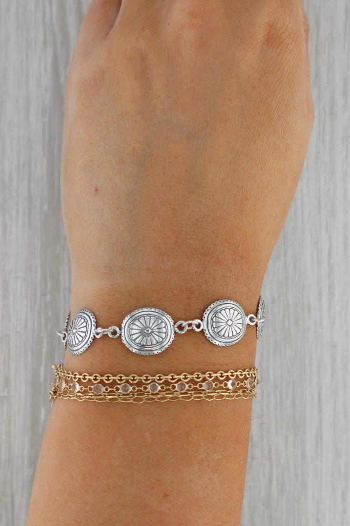 Concho Style Bracelet Sterling Silver Vintage Native American Shube's 7.75"
