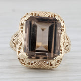 5.40ct Smoky Quartz Solitaire Ring 10k Yellow Gold Size 4.75 Floral Filigree