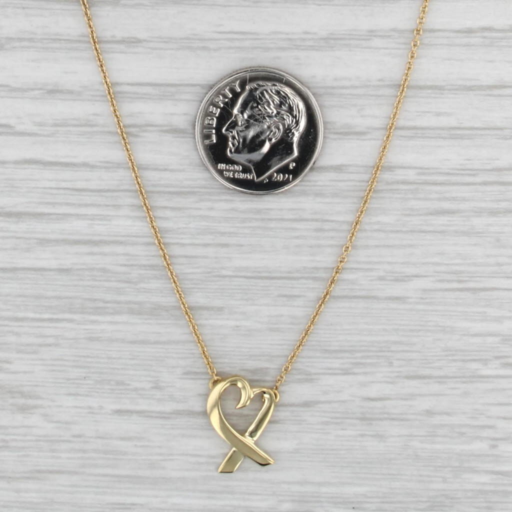Tiffany Paloma Picasso Loving Heart Pendant Necklace w/ Box 18k Gold 16.5"