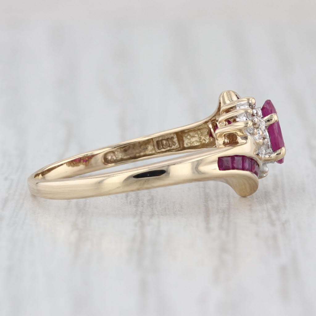 0.81ctw Ruby Diamond Bypass Ring 10k Yellow Gold Size 8