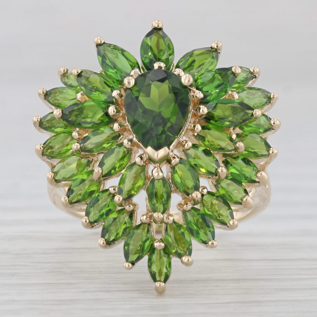 Light Gray 4.60ctw Diopside Pear Double Halo Cocktail Ring 10k Yellow Gold Size 7.25