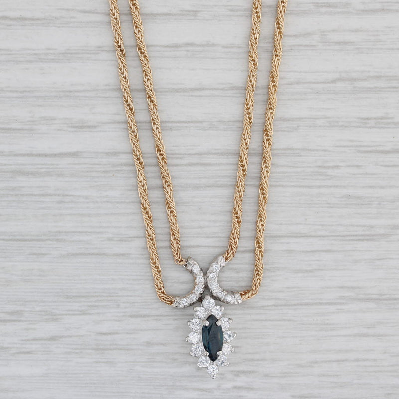1.25ctw Marquise Sapphire Diamond Halo Pendant Necklace 14k Gold 17.5"