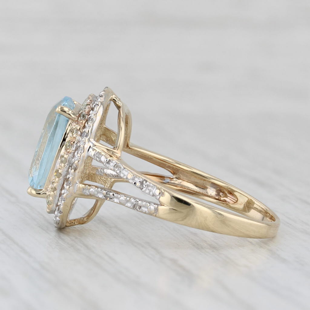 Light Gray 3.70ctw Aquamarine Diamond Halo Ring 10k Yellow Gold Size 7.25