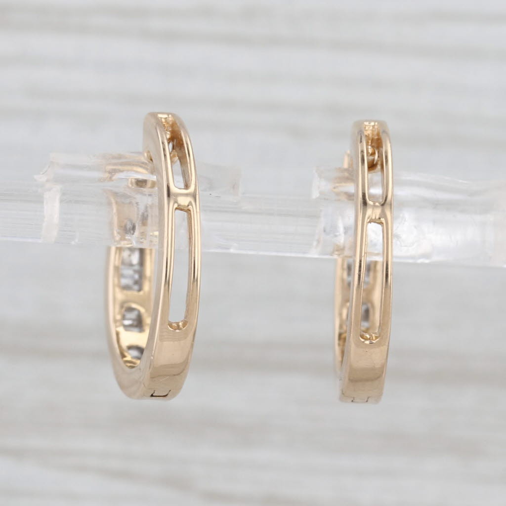 Light Gray 0.44ctw Diamond Hinged Hoop Earrings 14k Yellow Gold Snap Top Round Hoops