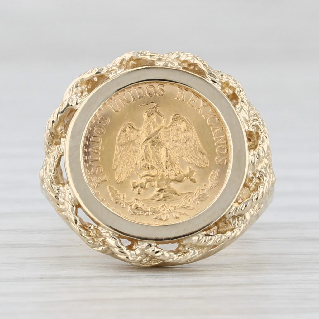 Light Gray Vintage 1945 Dos Pesos Coin Ring 14k 90% Yellow Gold Size 6.25