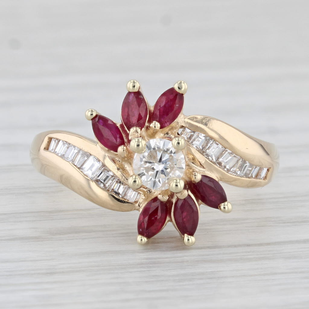 Light Gray 1.05ctw Ruby Diamond Ring 14k Yellow Gold Size 7.75 Bypass