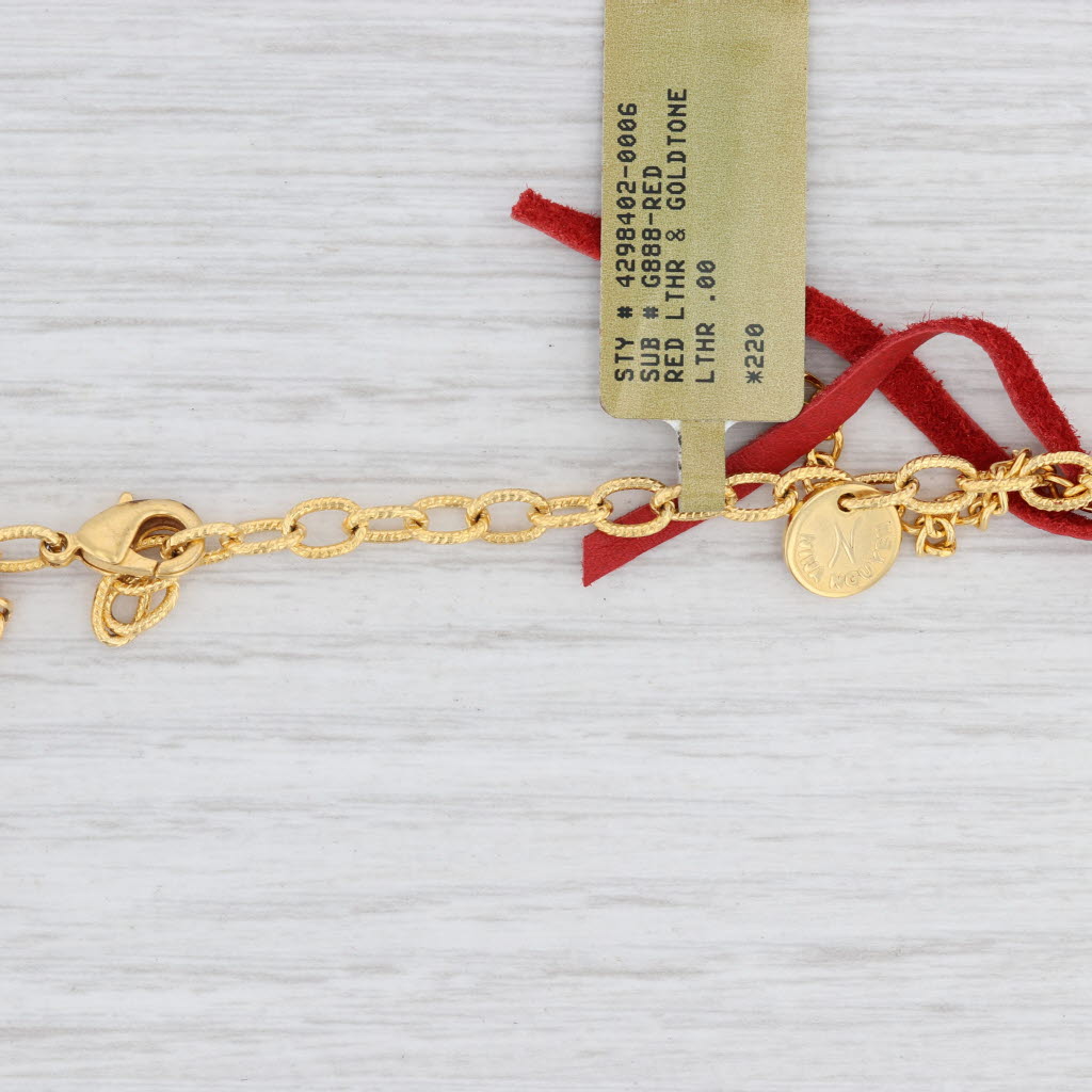 New Cordelia Nina Wynn Necklace White Druzy Woven Red Leather Gold Vermeil