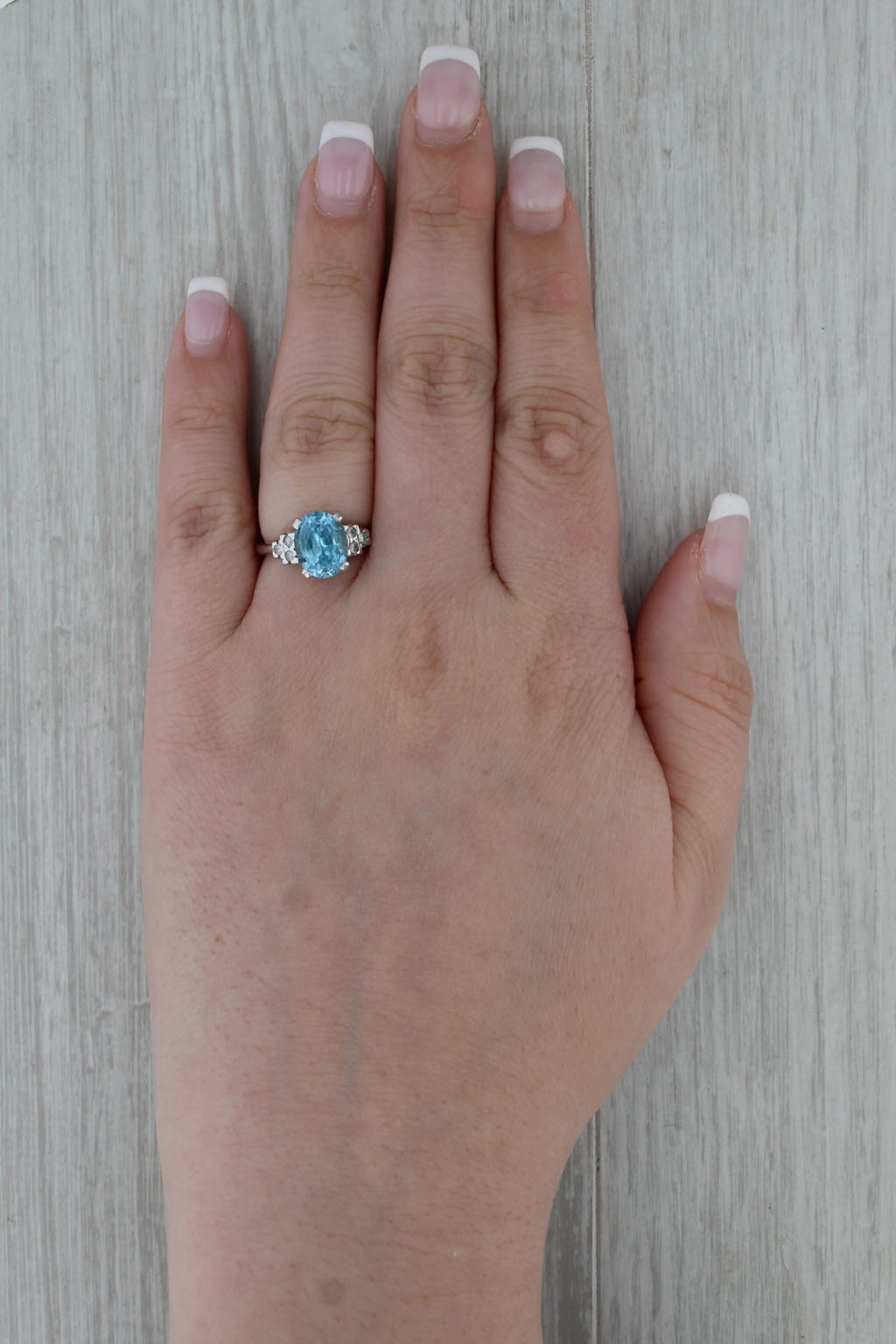 3.39ctw Oval Blue Topaz Diamond Ring 10k White Gold Size 6