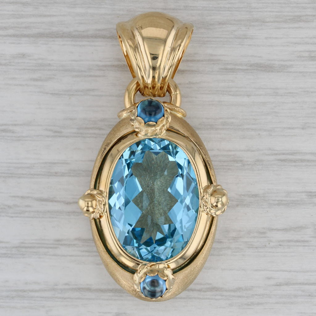 Vaschieri 18ct Blue Topaz Statement Pendant 18k Yellow Gold Lab Created Spinel