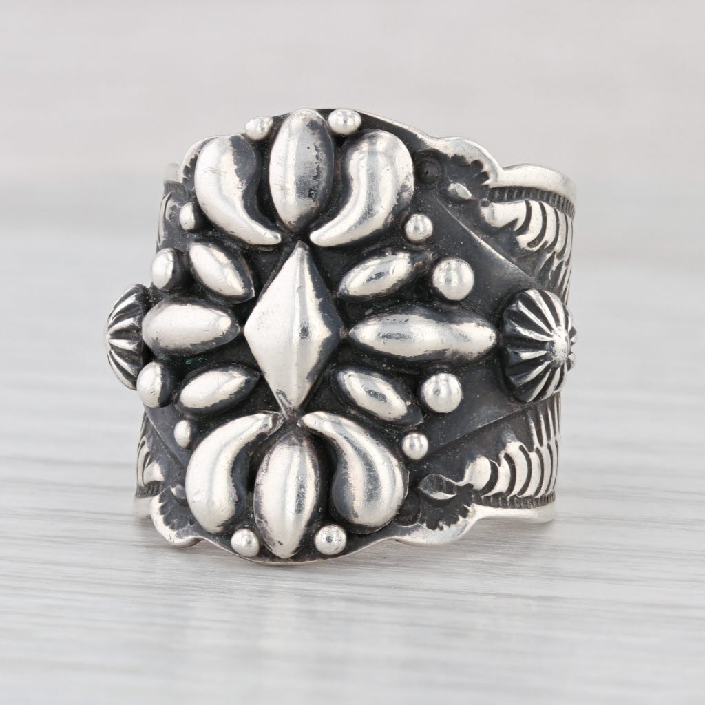 D Becenti Vintage Native American Navajo Ring Sterling Silver Size 12 Statement