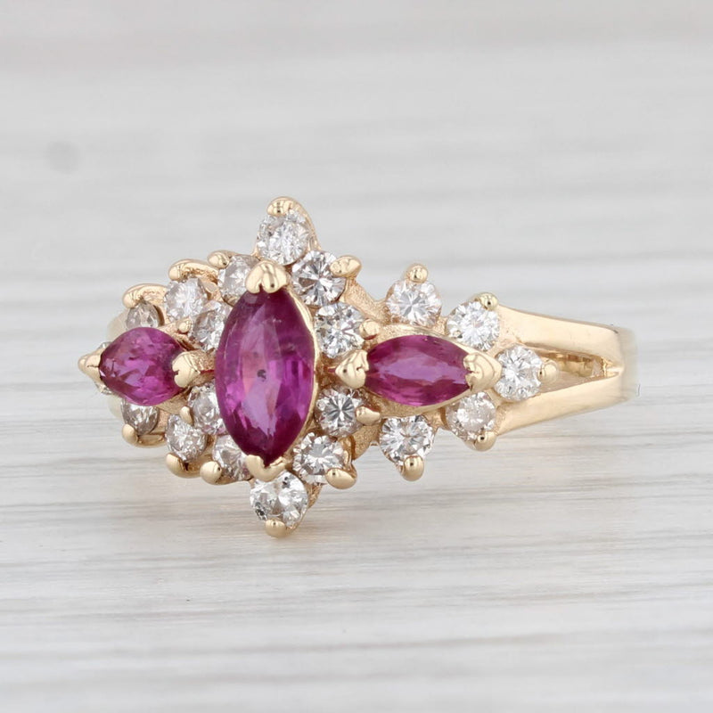 Light Gray 1.12ctw Marquise Ruby Diamond Halo Ring 14k Yellow Gold Size 5.25
