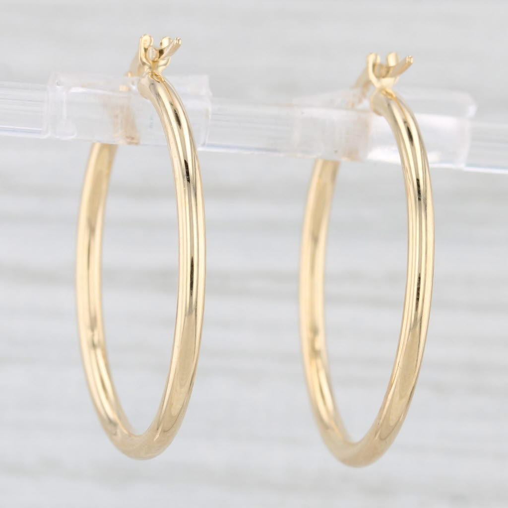 Light Gray New Round Hoop Earrings 14k Yellow Gold Snap Top Hoops 2 x 29 mm