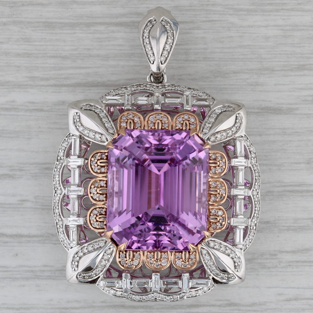 Gray Chromia 48.8ctw Kunzite Diamond Statement Enhancer Pendant 18k Rose White Gold