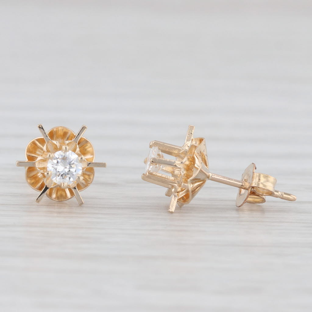 Light Gray Vintage 0.33ctw Diamond Buttercup Stud Earrings 14k Yellow Gold