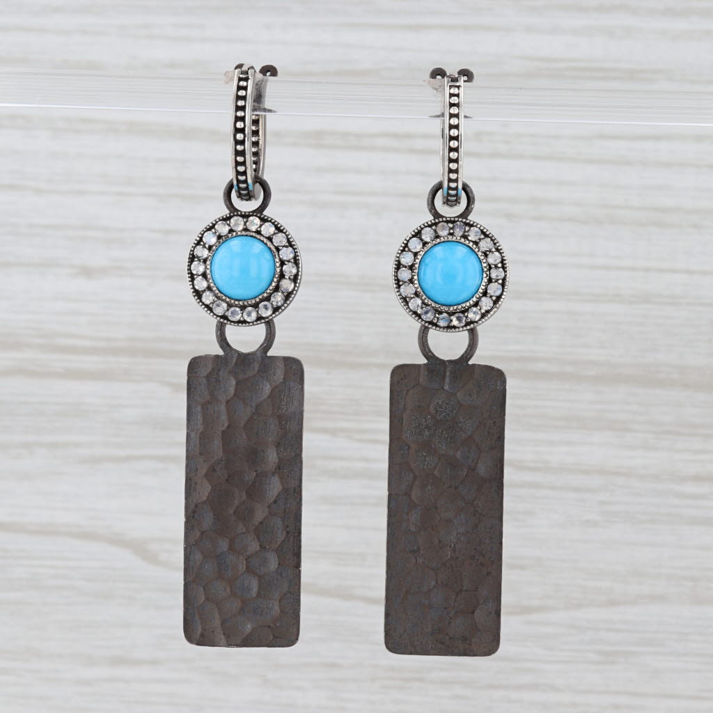 New Nina Wynn Hoop Charm Drops Earrings Sterling Silver Turquoise Moonstone