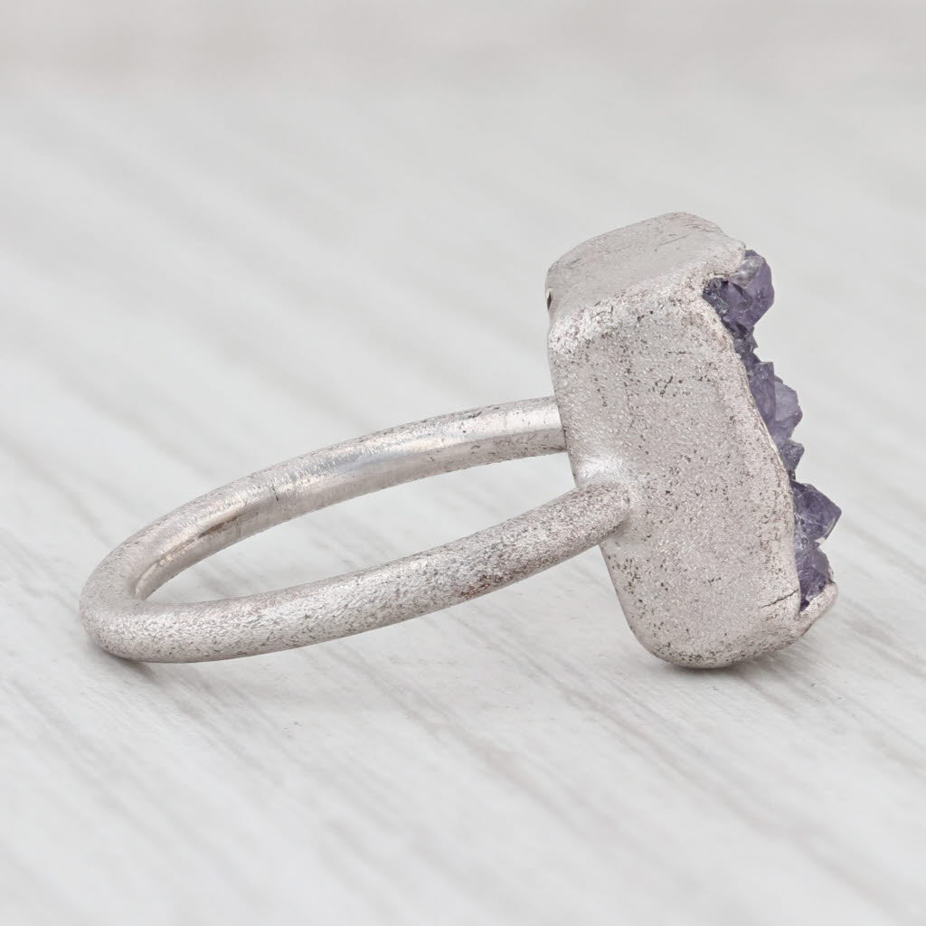 New Nina Wynn Amethyst Druzy Ring Sterling Silver Size 6.75 Statement