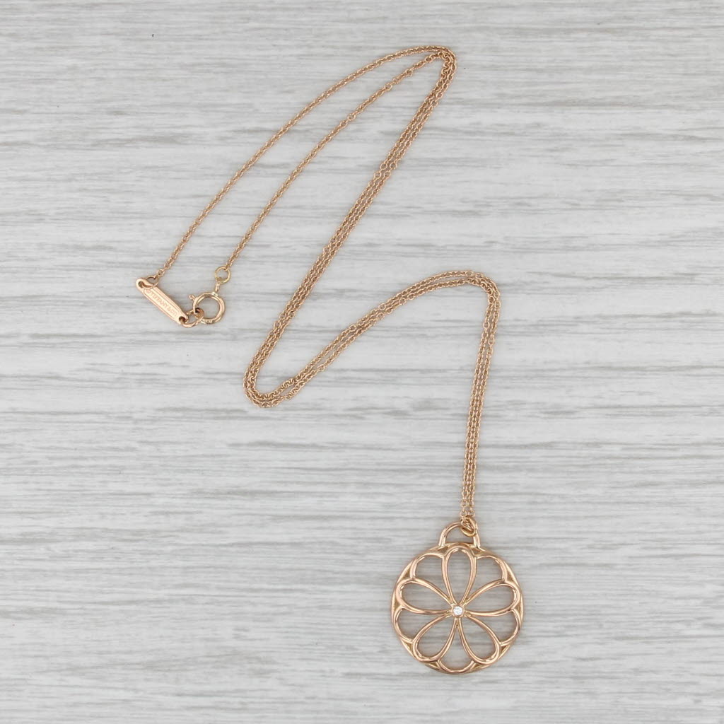 Tiffany Garden Flower Diamond Pendant Necklace w/ Box 18k Yellow Gold 16"