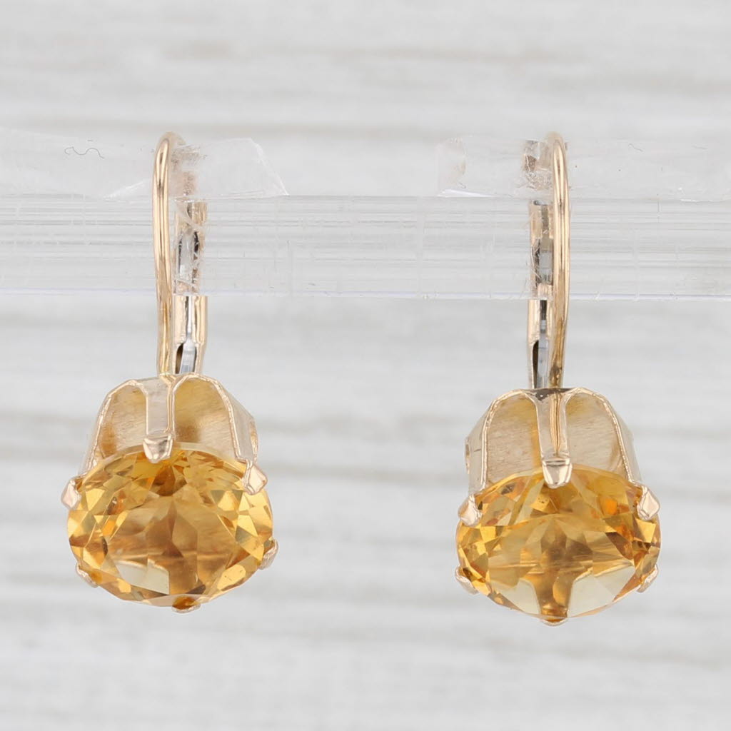 Light Gray 3.30ctw Round Solitaire Citrine Drop Earrings 10k Yellow Gold Lever Backs