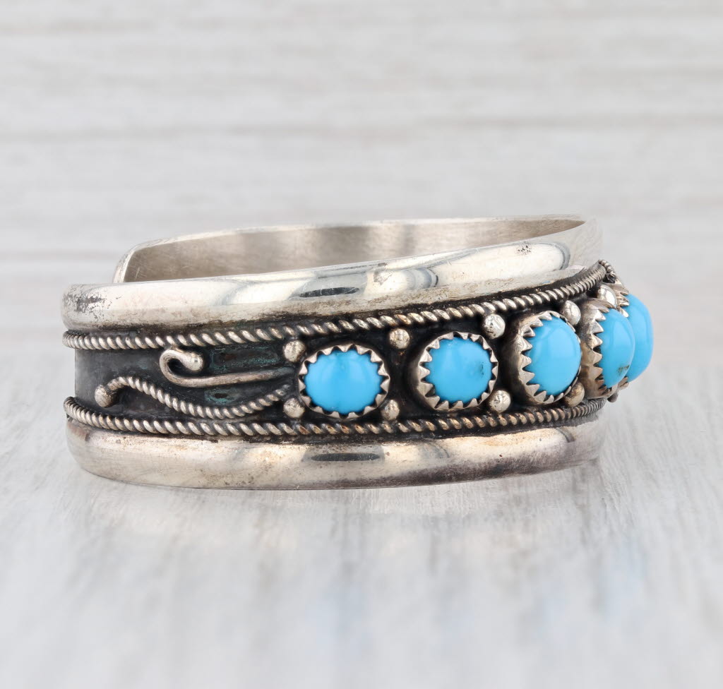 Native American Cecil Henry Turquoise Cuff Bracelet Sterling Silver Ornate