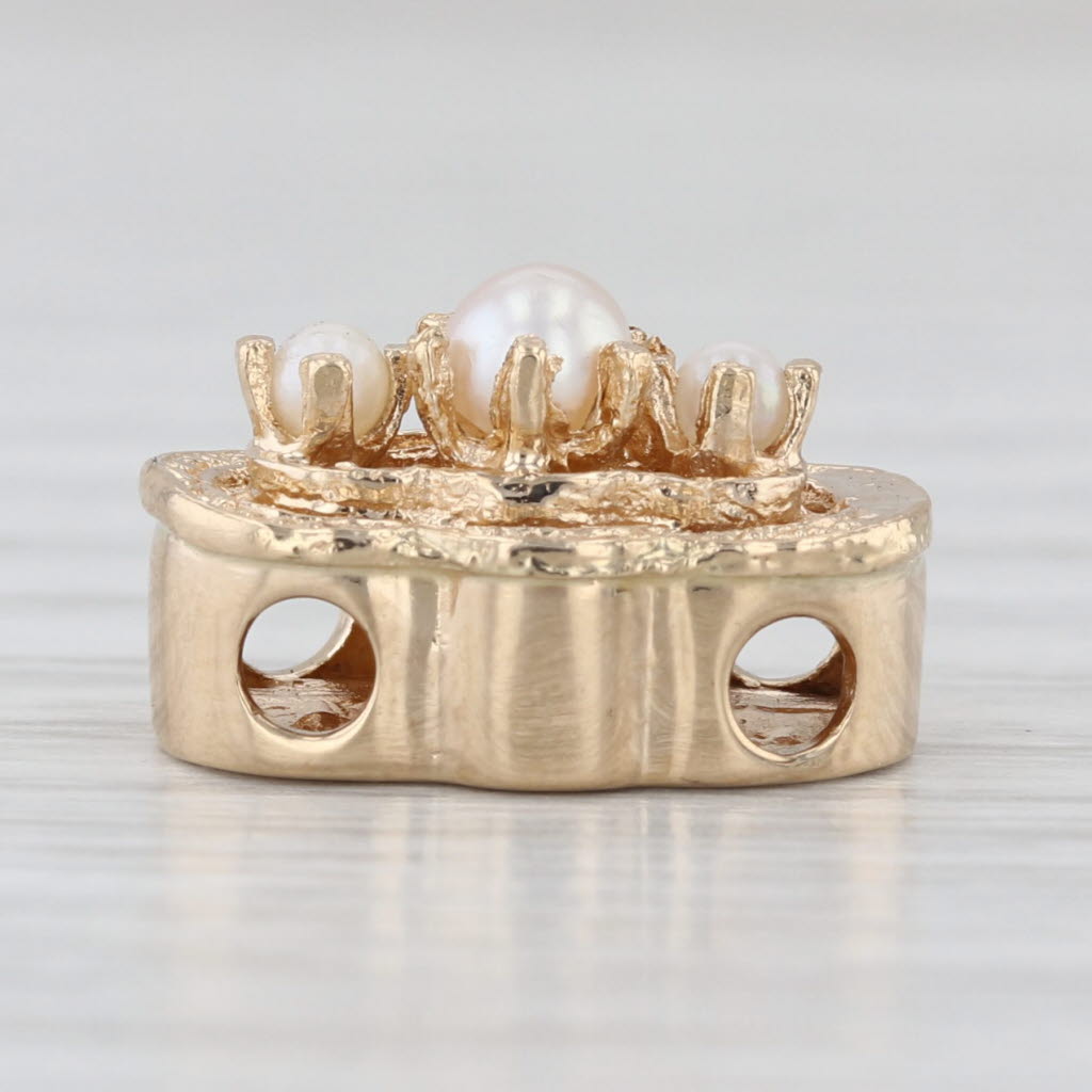 3-Stone Cultured Pearl Slide Bracelet Charm 14k Yellow Gold Vintage