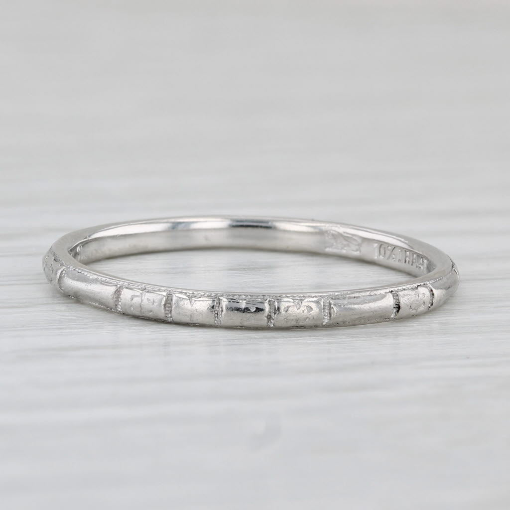 Light Gray Etched Pattern Wedding Band Platinum Size 10.25 Stackable Ring Engraved