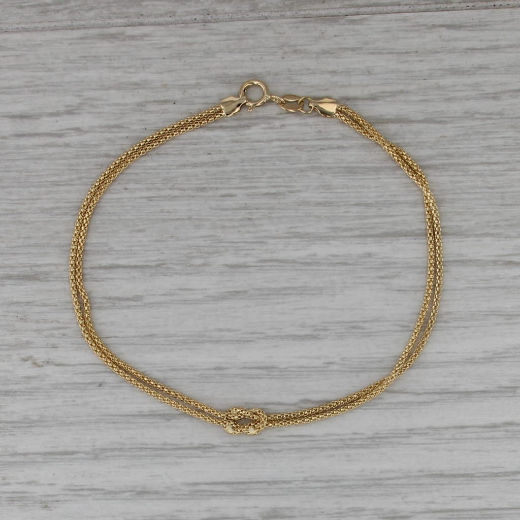 Knotted Double Popcorn Chain Bracelet 14k Yellow Gold 6.75"