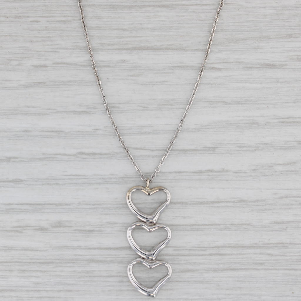 Gray Three Hearts Drop Pendant 14k White Gold 17.5" Cable Chain