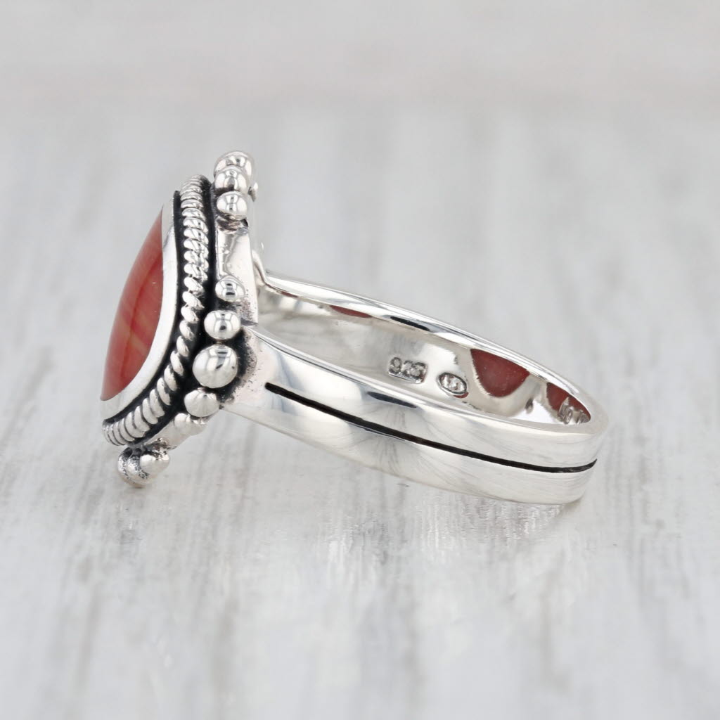 Orange Resin Bead Accented Ring Sterling Silver Size 8