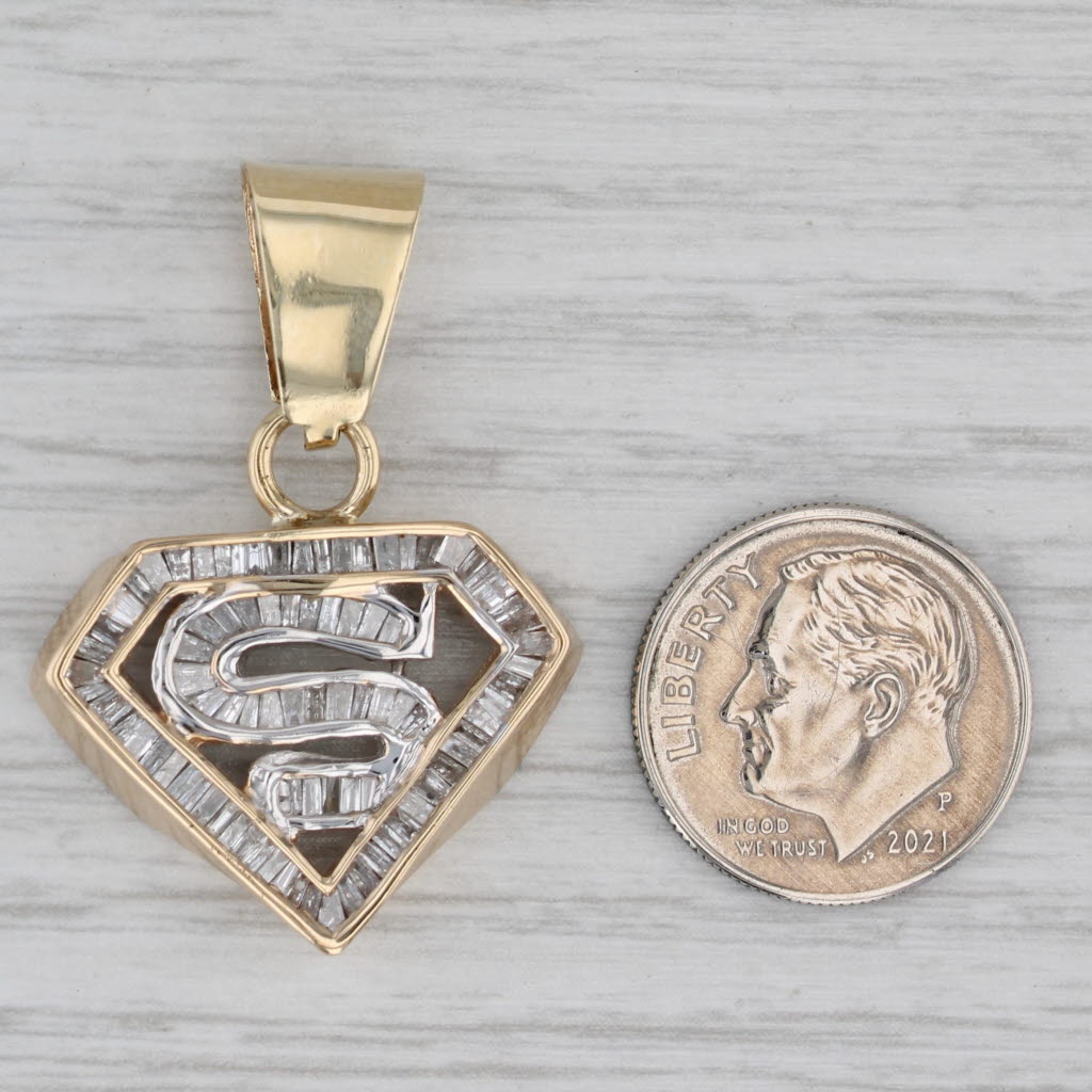 Gray 1.80ct Diamond Superman Letter S Initial 14k Yellow Gold Pendant