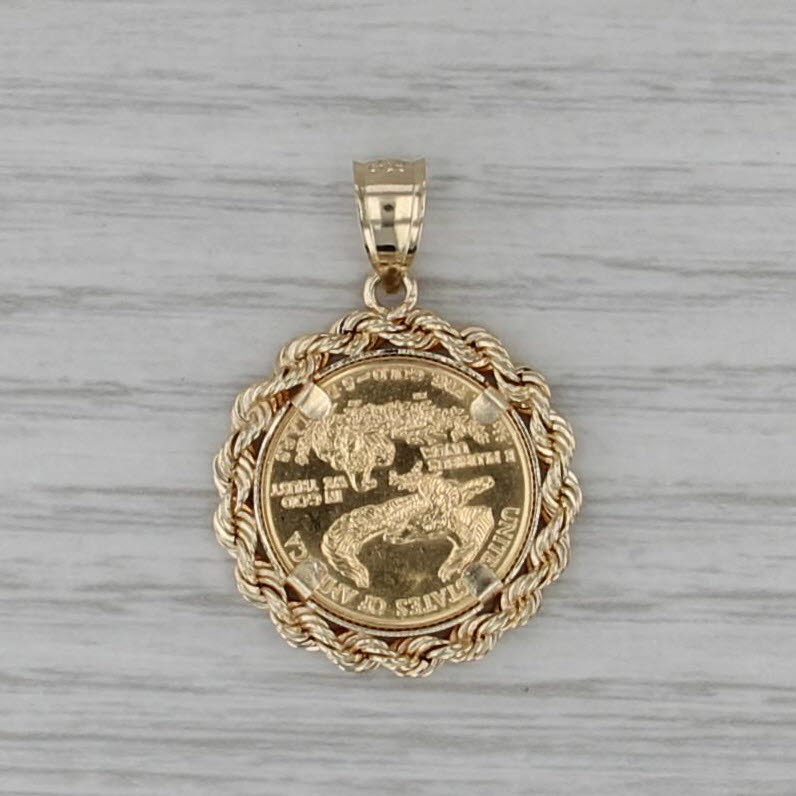 1989 1/10 oz American Gold Eagle Coin Pendant 14k 22k Gold Walking Liberty