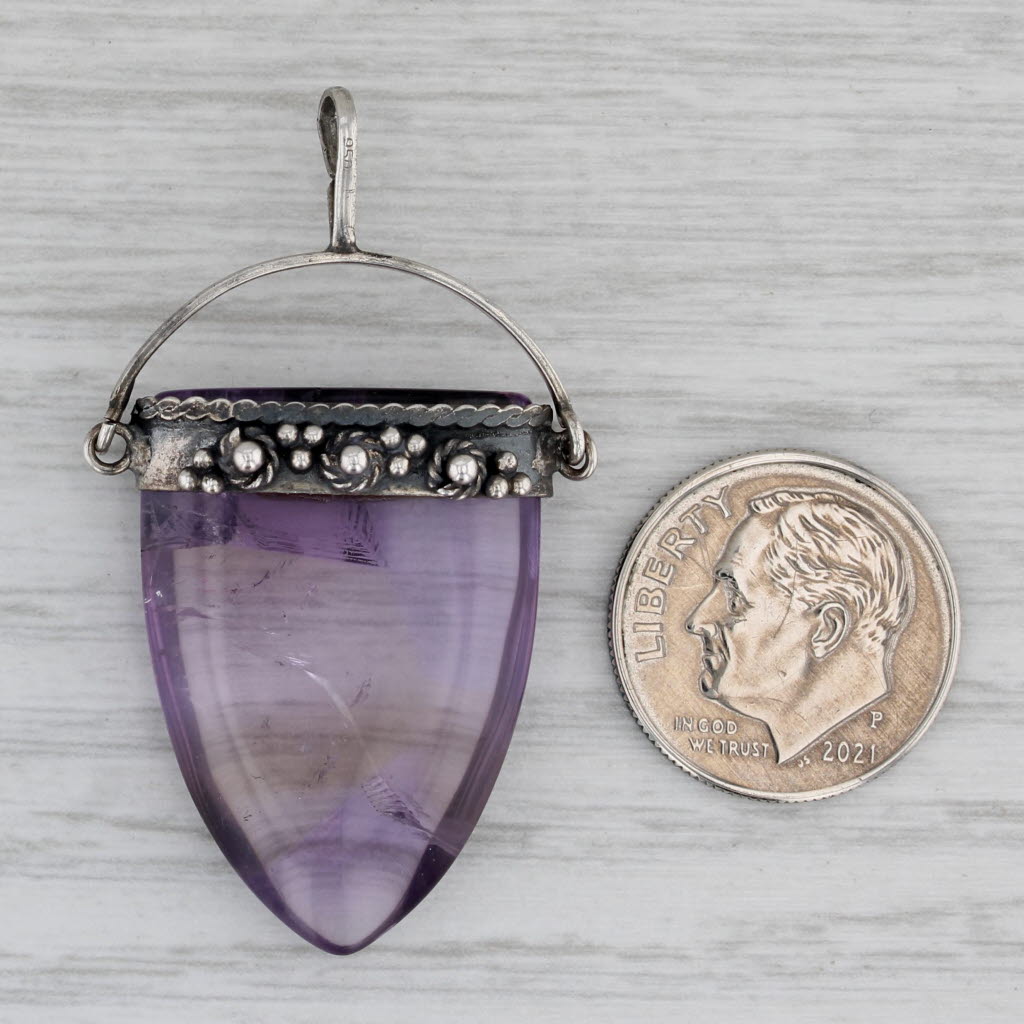 Gray Amethyst Statement Pendant Sterling Silver Vintage