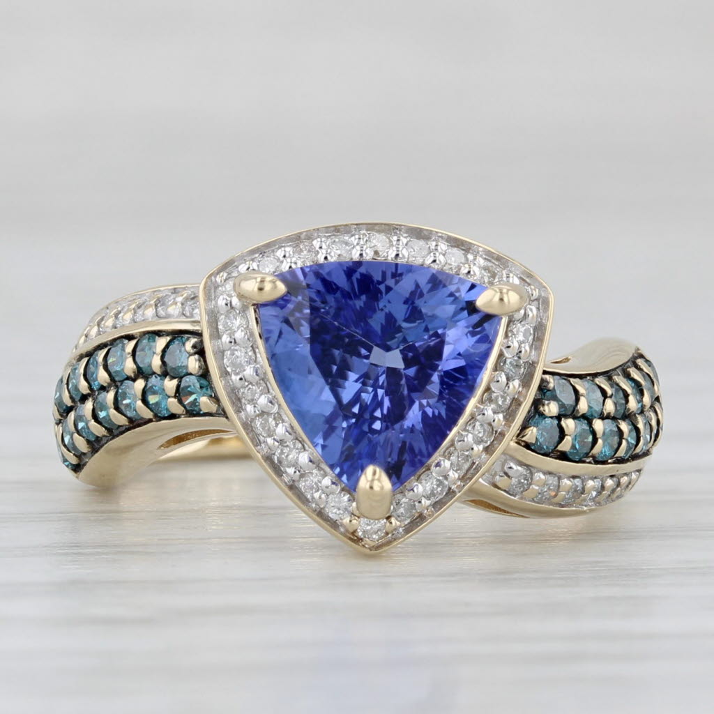 Light Gray 1.98ctw Tanzanite Blue White Diamond Halo Ring 10k Yellow Gold Size 5.25