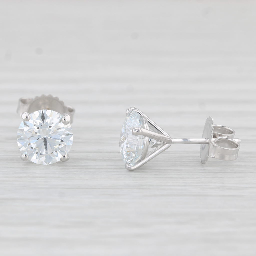 Light Gray New 3.02ctw Lab Created Diamond Stud Earrings 14k White Gold Round Solitaires