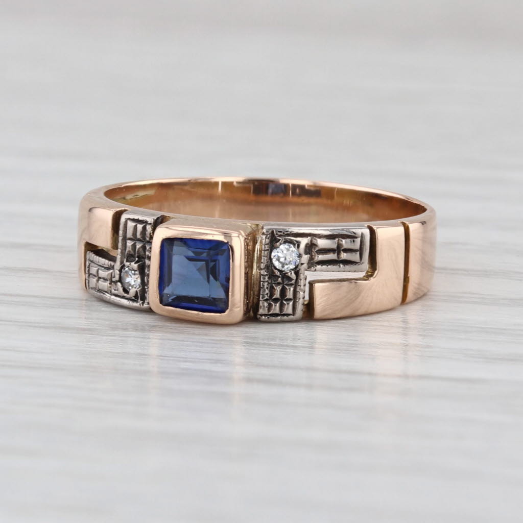 Vintage 0.39ctw Lab Created Blue Sapphire Cubic Zirconia Ring 18k Rose Gold