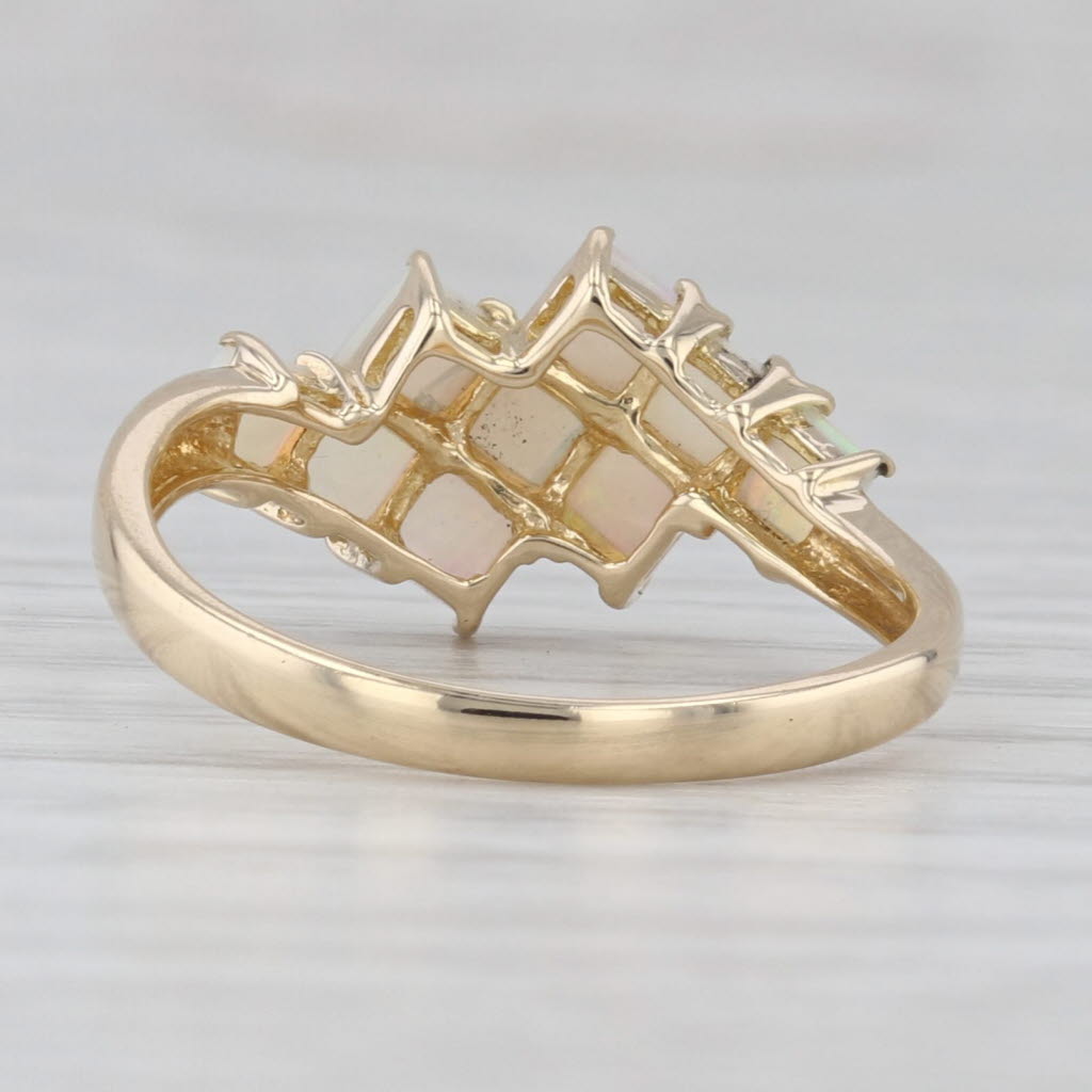 Gray Opal Cabochon Bypass Ring 14k Yellow Gold 3-Row 3-Stone Size 6.75