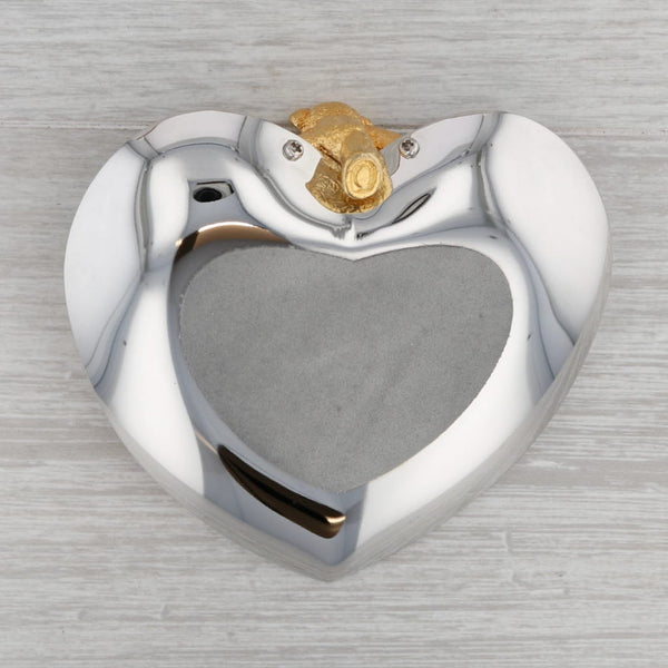 Gray Mikimoto Teddy Bear Heart Jewelry Trinket Tray with Pearl Silver & Gold Toned