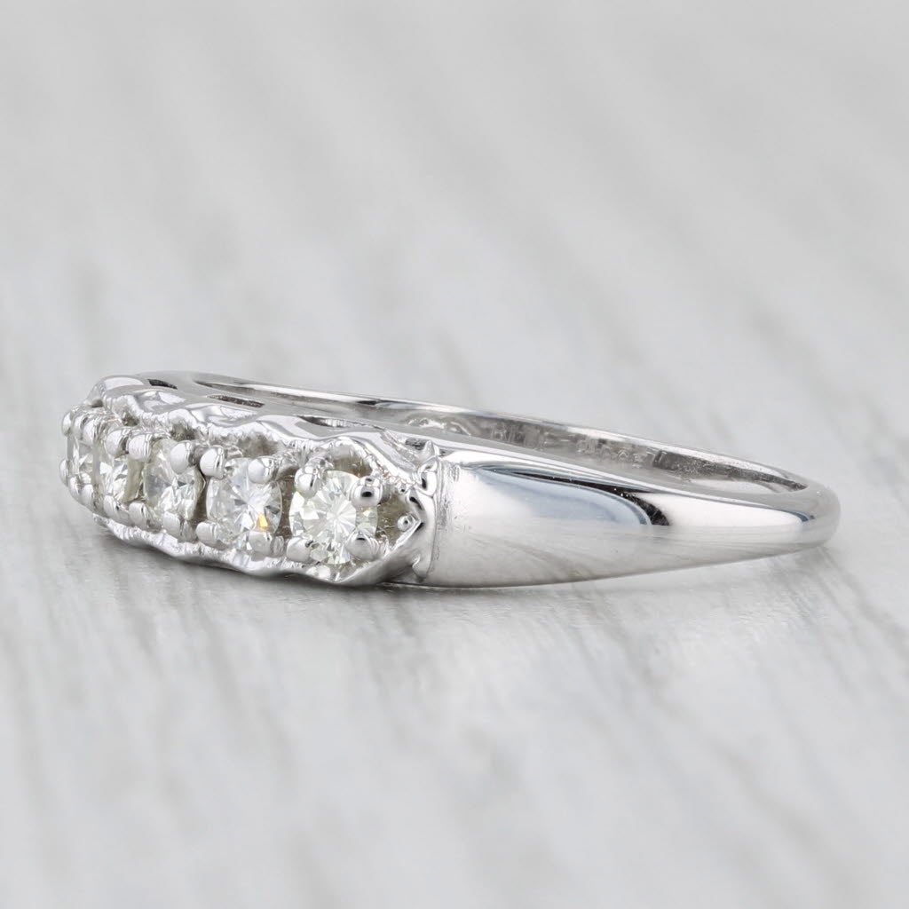 Light Gray Vintage 0.35ctw Diamond Wedding Band 14k White Gold Size 8 Stackable Ring