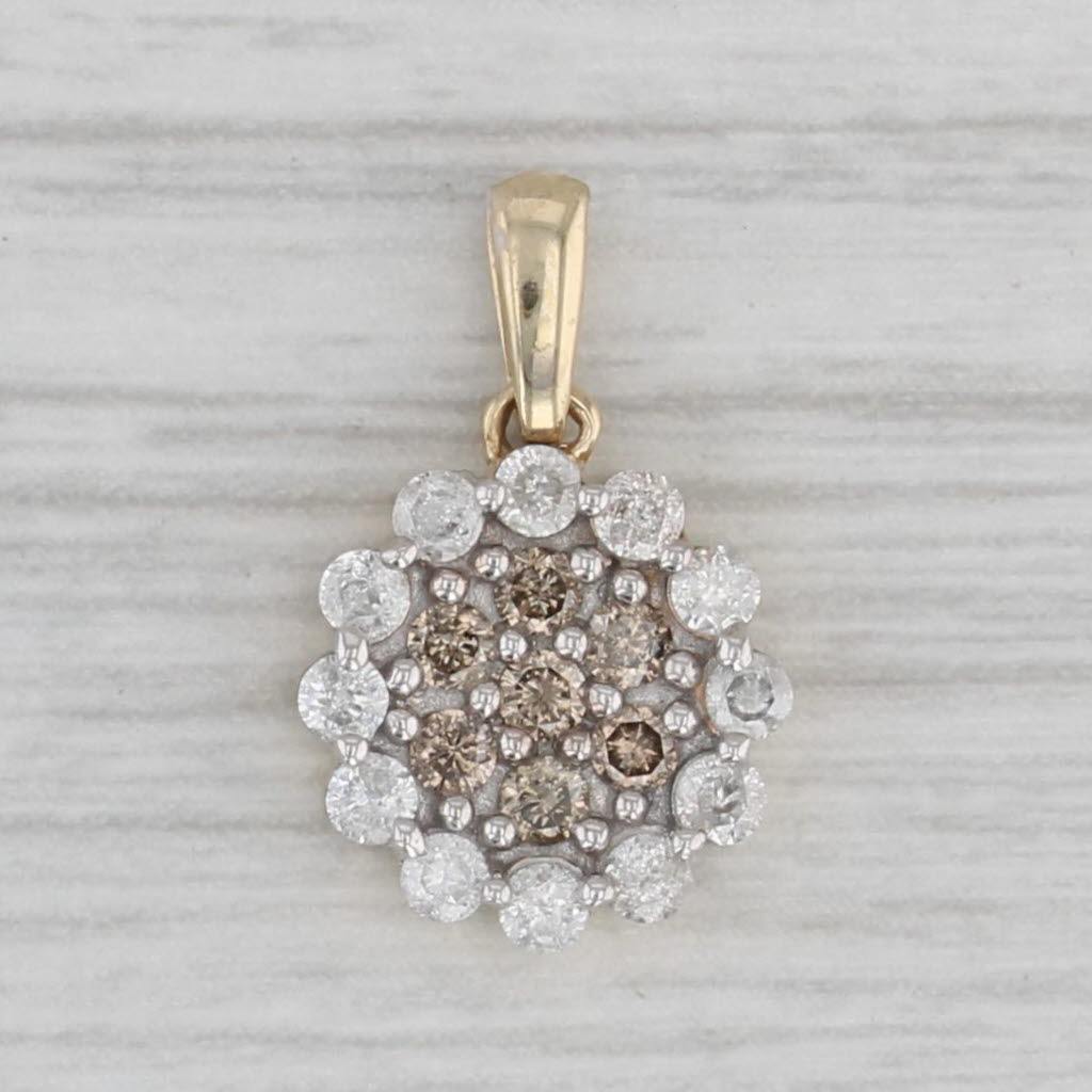 Gray 0.50ctw White Champagne Diamond Cluster Pendant 10k Yellow Gold Small Drop