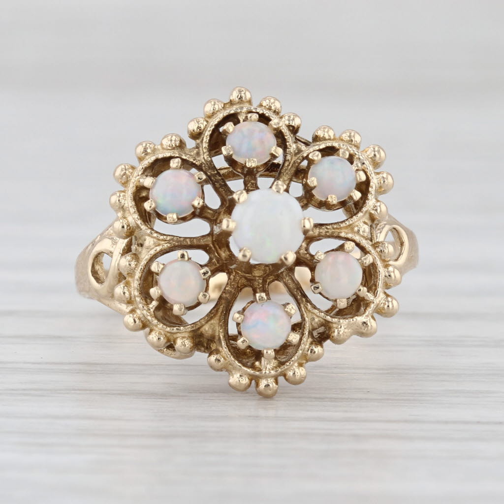 Opal Flower Cluster Ring 14k Yellow Gold Size 7.5 Cocktail