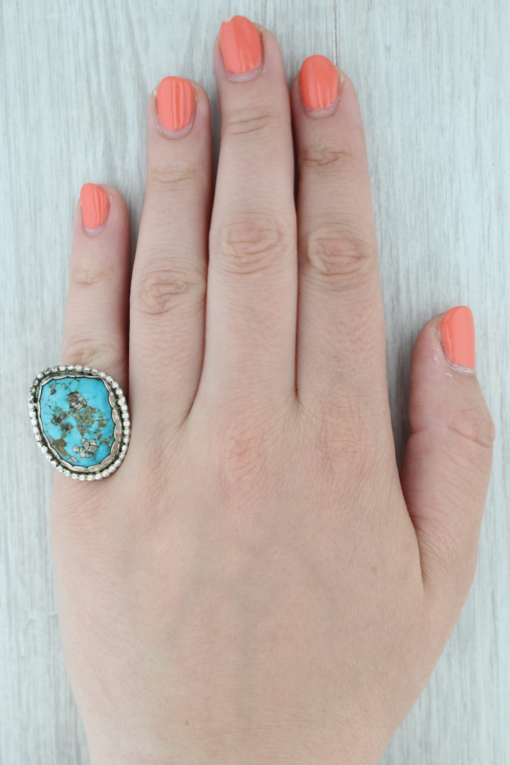 Dark Gray Vintage Native American Turquoise Ring Sterling Silver Cabochon Statement Signed
