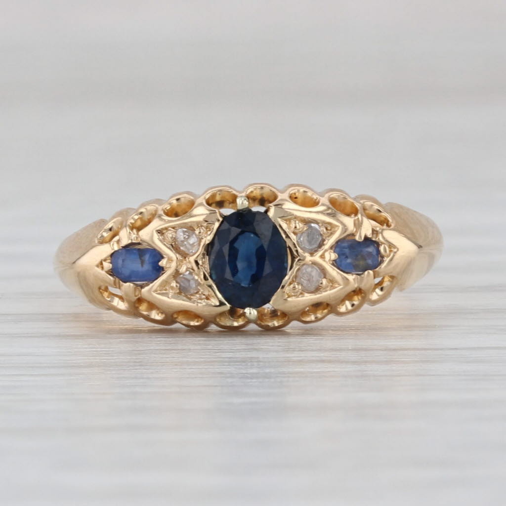 0.46ctw Blue Sapphire Diamond Ring 18k Yellow Gold Size 6.25