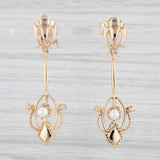 Light Gray Vintage Cultured Pearl Dangle Earrings 14k Yellow Gold Pierced Drops