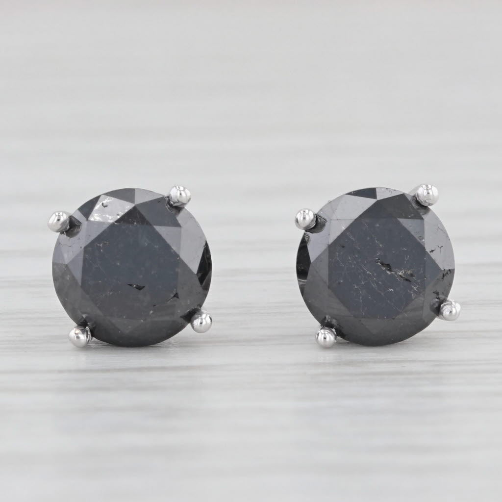 Light Gray New 3.47ctw Black Diamond Stud Earrings 14k White Gold Round Solitaires