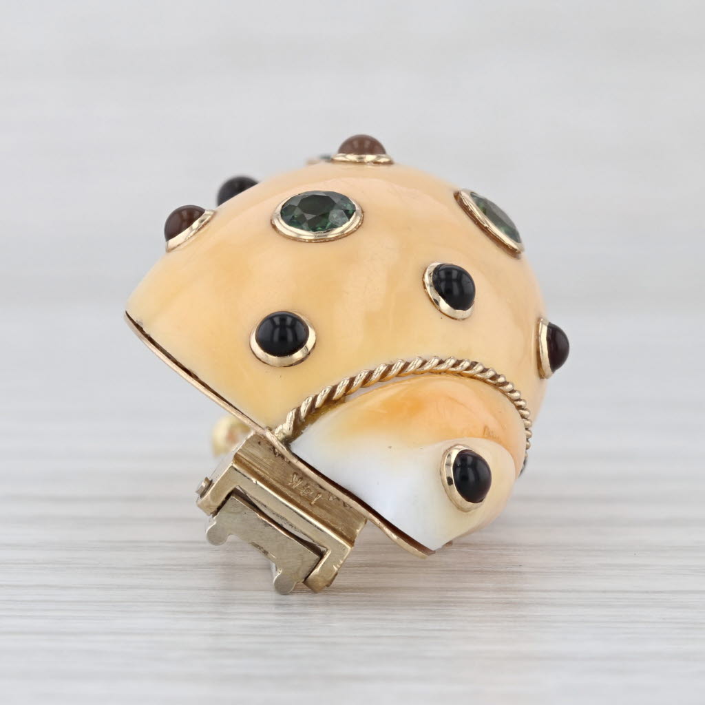 Sapphire Chalcedony Shell Brooch 14k Yellow Gold Nautical Statement Pin