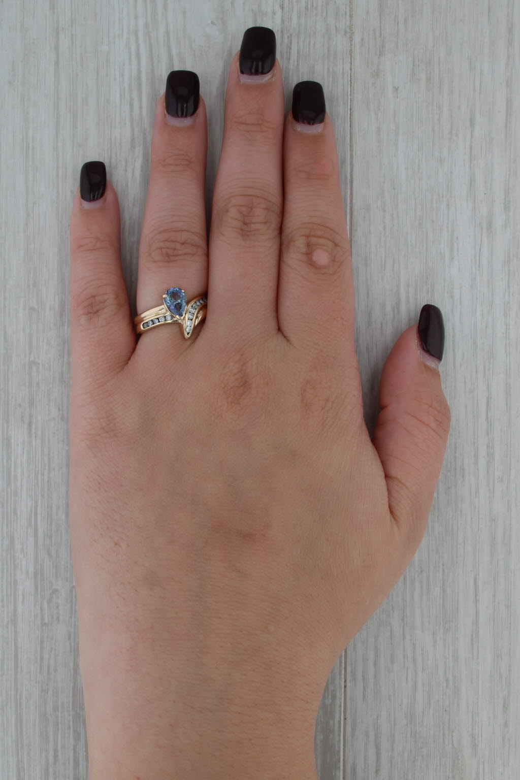 1.22ctw Pear Tanzanite Diamond Bypass Ring 14k Yellow Gold Size 7.25